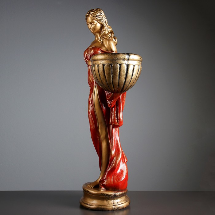 Фигурное кашпо "Девушка в платье" бронза красный 87см