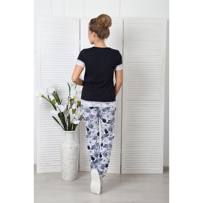 Пижама женская (футболка, брюки) Гжель-2 цвет синий р-р 50