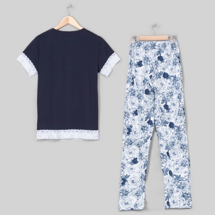 Пижама женская (футболка, брюки) Гжель-2 цвет синий р-р 50