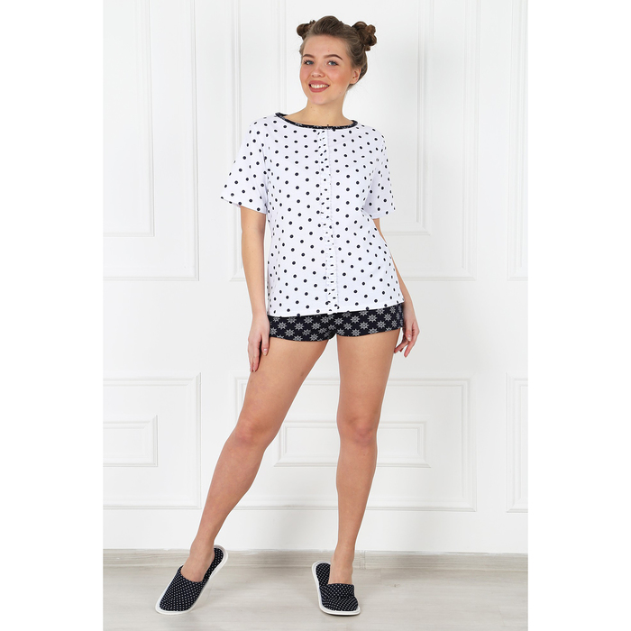 Пижама женская (футболка, шорты) Авантюра-2 цвет бело-чернильный, р-р 50