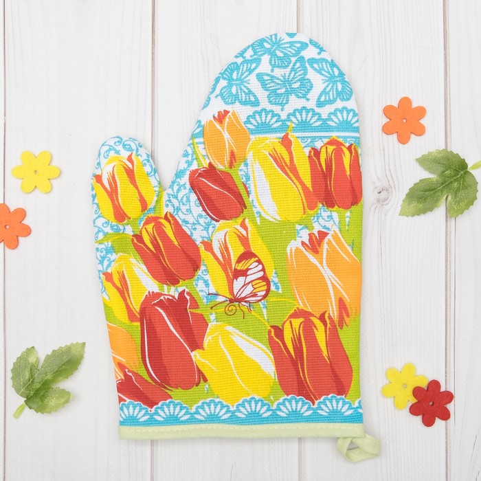 Набор "Доляна" 8 марта/вид 2,: варежка 18х26 см, прихватка 17х17 см, рогожка 162 г/м2