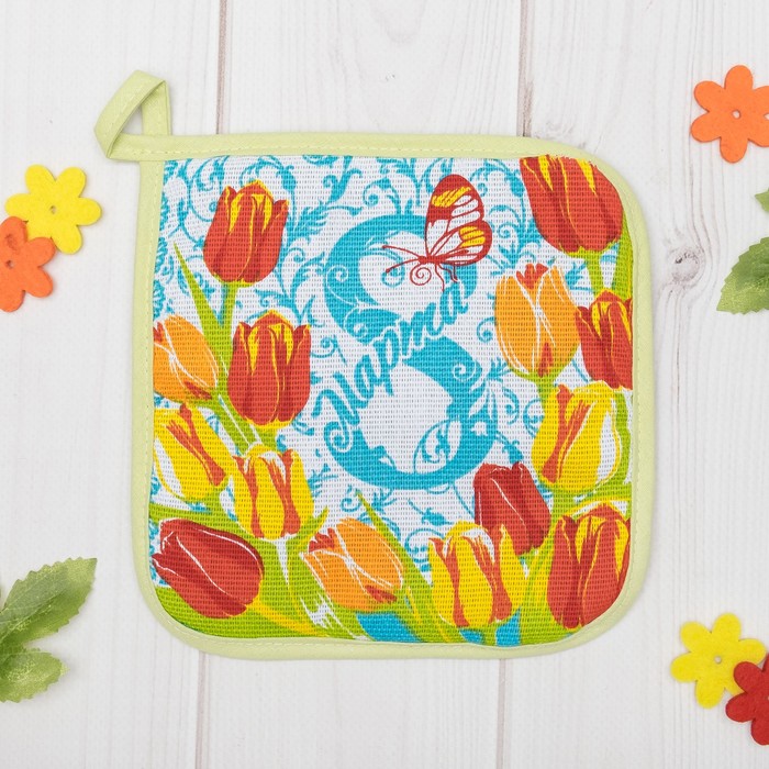 Набор "Доляна" 8 марта/вид 2,: варежка 18х26 см, прихватка 17х17 см, рогожка 162 г/м2