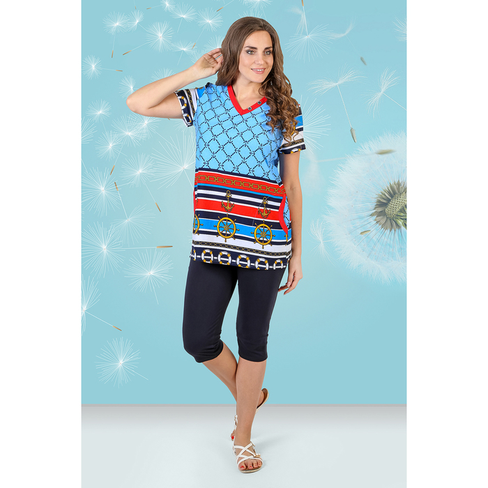 Комплект женский (туника, бриджи) Прибой-2 цвет голубой, р-р 60