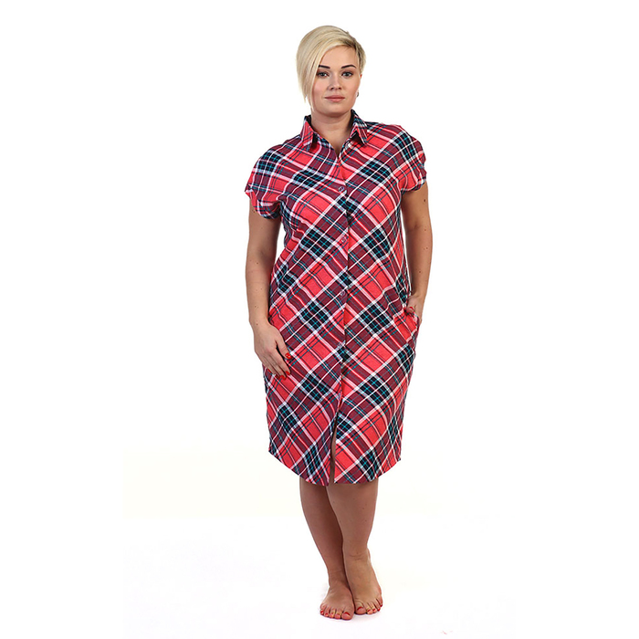 Халат женский на молнии 212ХР1885 цвет красный/клетка, р-р 52