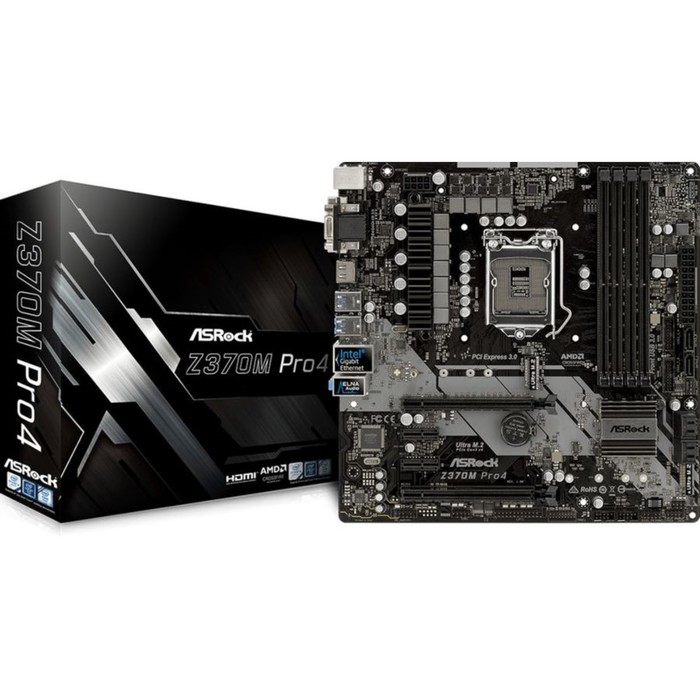 Материнская плата Asrock Z370M PRO4, Soc-1151v2, Intel Z370, 4xDDR4, mATX, Ret