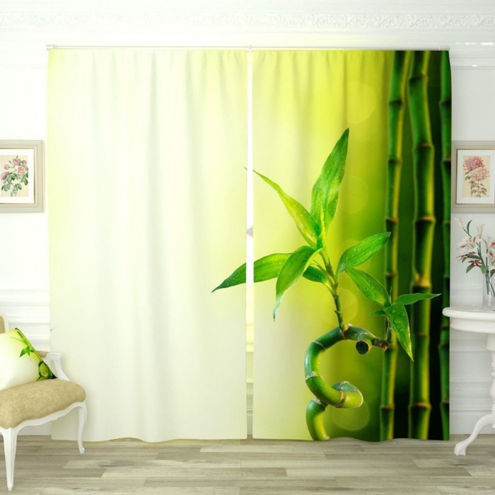 Фотошторы "Бамбук в росе", размер 150х260 см-2 шт., габардин