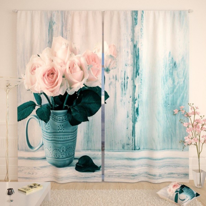 Фотошторы "Белые розы в кружке", размер 150х260 см-2 шт., габардин