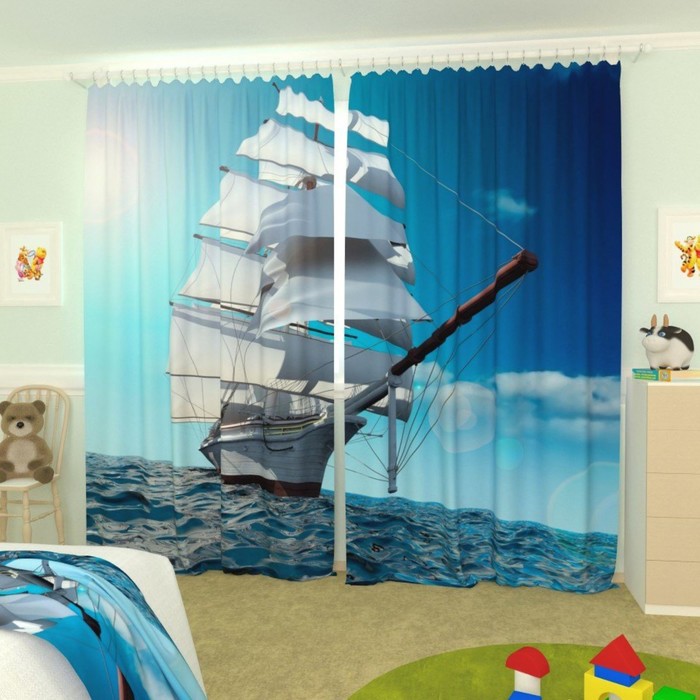 Фотошторы "Белый парусник", размер 150х260 см-2 шт., габардин