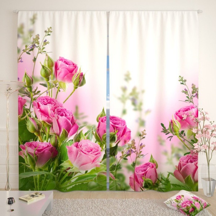 Фотошторы "Букет алых роз", размер 150х260 см-2 шт., габардин