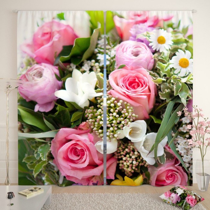 Фотошторы "Букет невесты", размер 150х260 см-2 шт., габардин