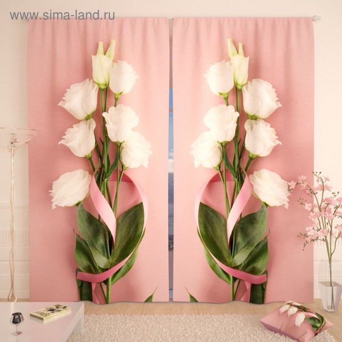 фото Фотошторы «букетик белых роз», размер 150х260 см-2 шт., габардин олимп-текстиль