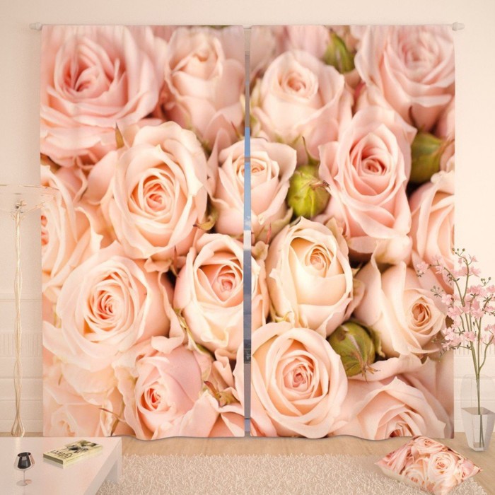 Фотошторы «Бутоны роз», размер 150х260 см-2 шт., габардин