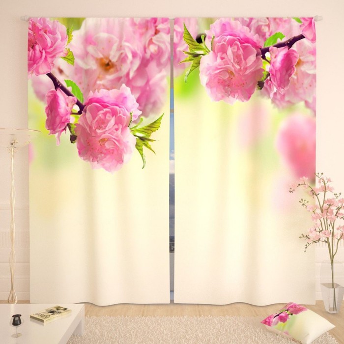 Фотошторы "Весенние ветви", размер 150х260 см-2 шт., габардин