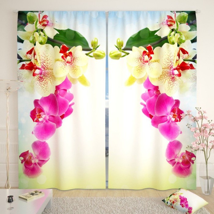 Фотошторы "Веточка орхидеи", размер 150х260 см-2 шт., габардин