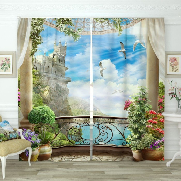 Фотошторы "Вид на замок", размер 150х260 см-2 шт., габардин