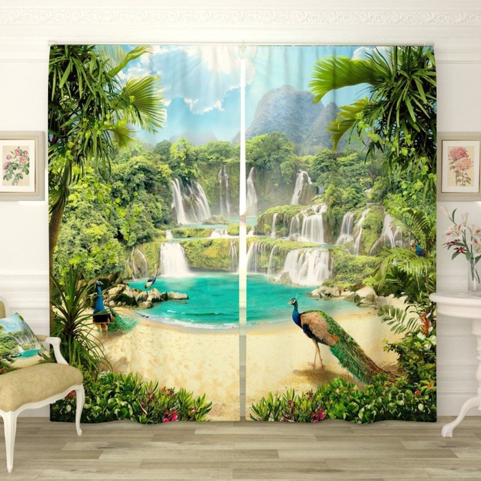 Фотошторы "Волшебные водопады", размер 150х260 см-2 шт., габардин