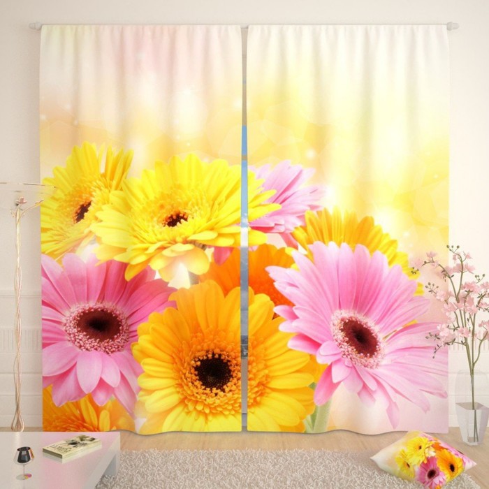 Фотошторы "Герберы", размер 150х260 см-2 шт., габардин