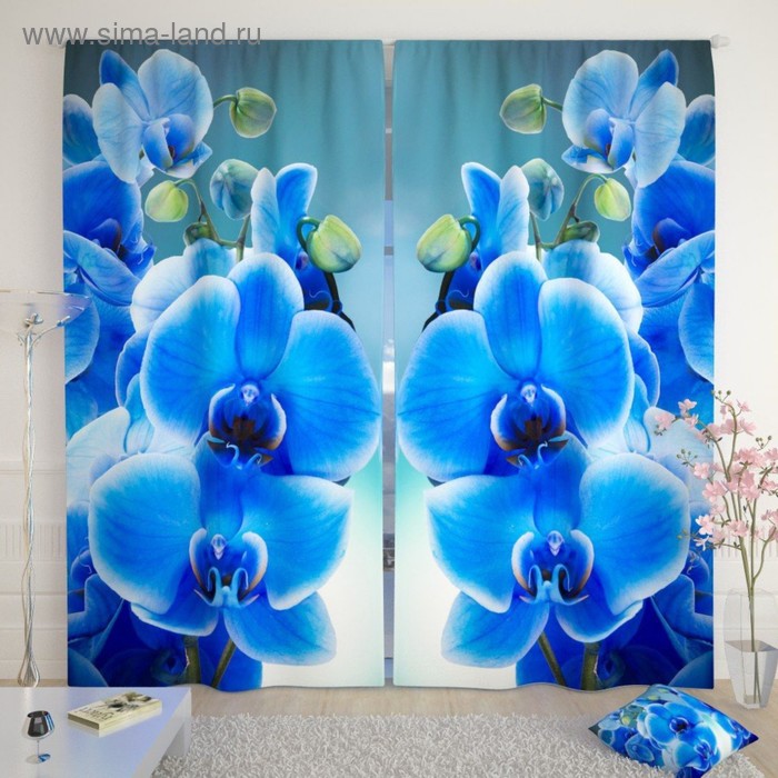 фотошторы строгая орхидея ш150xв260 см 2шт блэкаут на тесьме Фотошторы «Голубая орхидея», размер 150х260 см-2 шт., габардин
