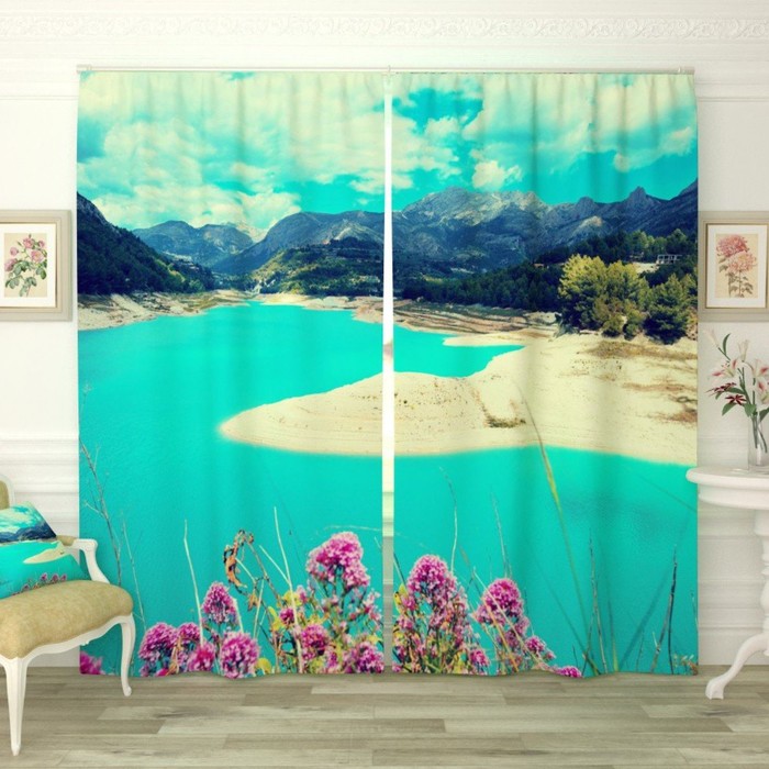 Фотошторы "Голубая река в песках", размер 150х260 см-2 шт., габардин