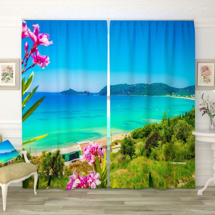 Фотошторы "Голубой пляж", размер 150х260 см-2 шт., габардин