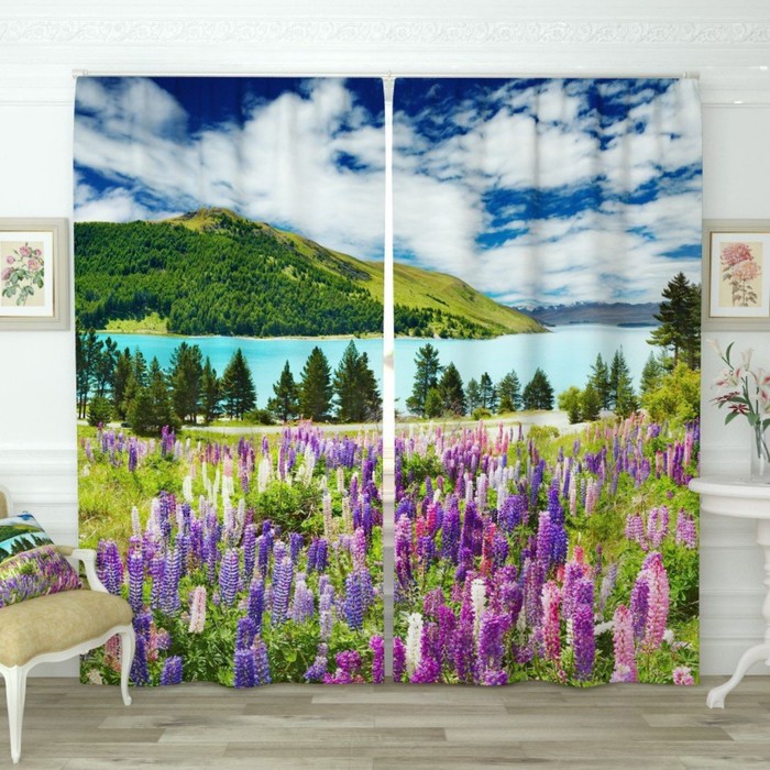 Фотошторы "Горная лаванда", размер 150х260 см-2 шт., габардин