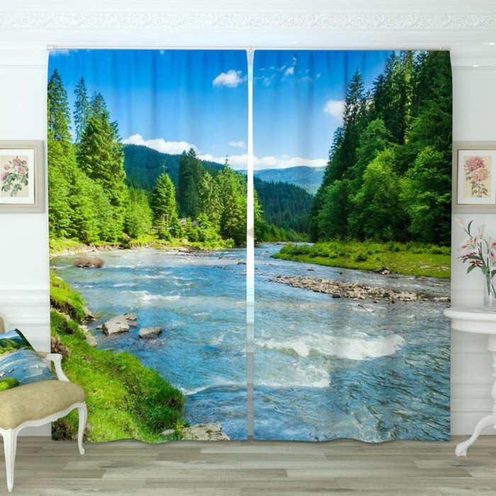 Фотошторы "Горная река 2", размер 150х260 см-2 шт., габардин