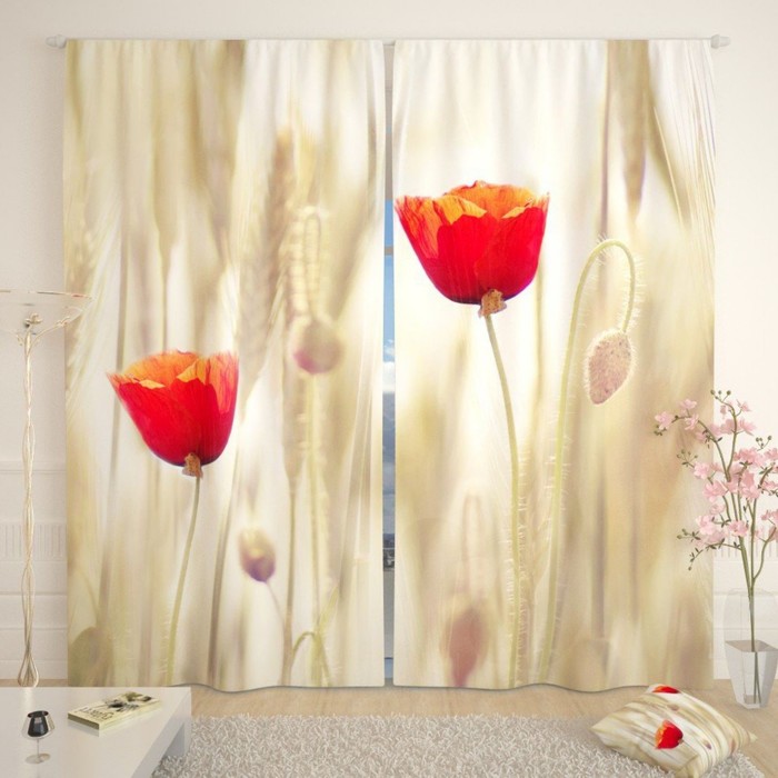 Фотошторы "Два тюльпана", размер 150х260 см-2 шт., габардин