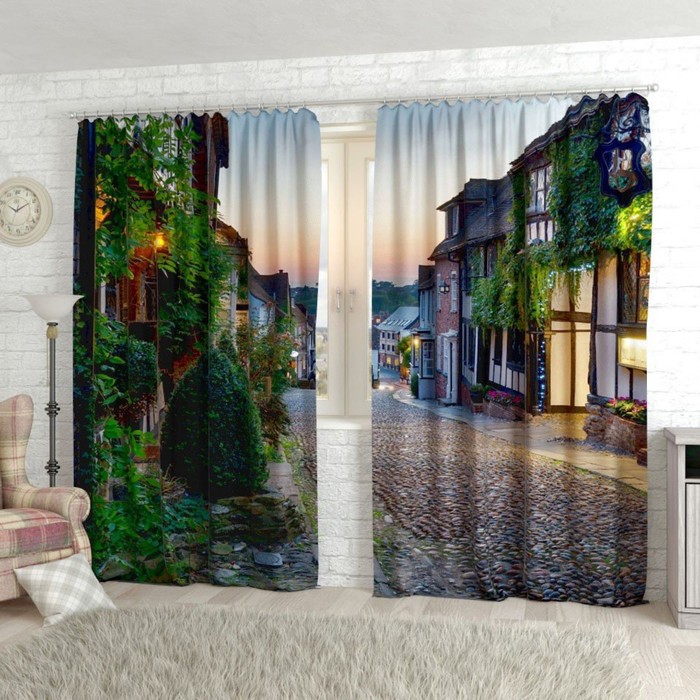 Фотошторы "Европейская улочка", размер 150х260 см-2 шт., габардин