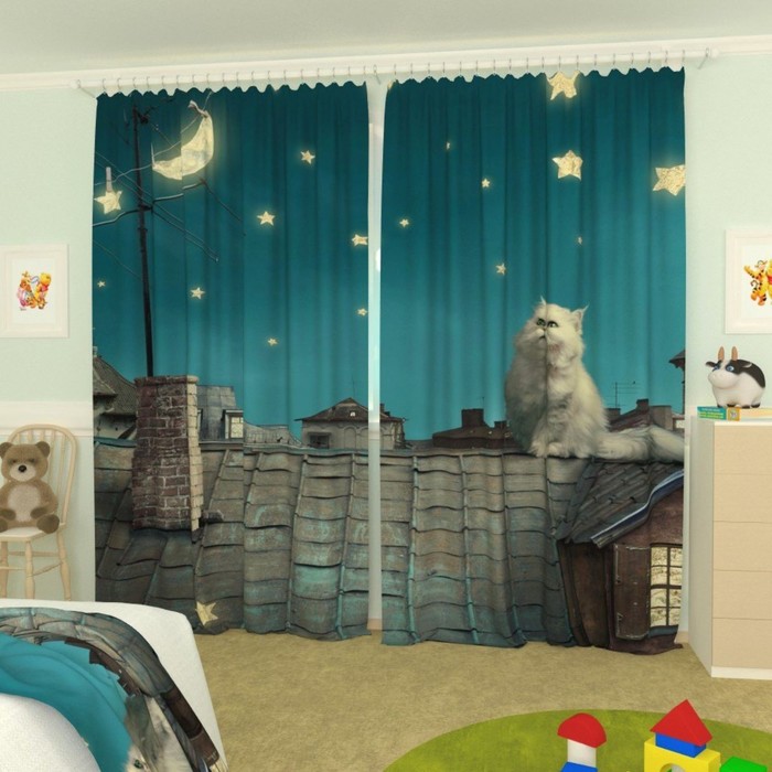Фотошторы "Кот на крыше", размер 150х260 см-2 шт., габардин