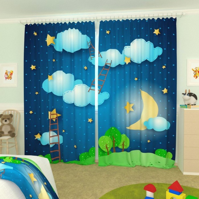 Фотошторы "Лестница в небо", размер 150х260 см-2 шт., габардин