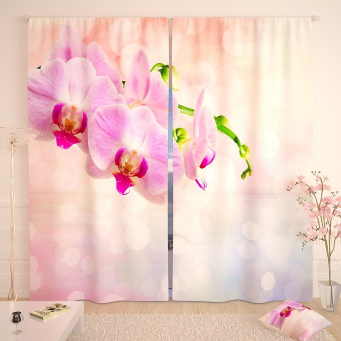 Фотошторы "Нежно-розовые орхидеи", размер 150х260 см-2 шт., габардин