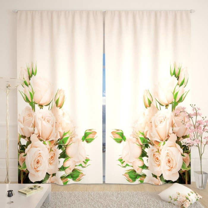 Фотошторы "Нежный букет роз", размер 150х260 см-2 шт., габардин