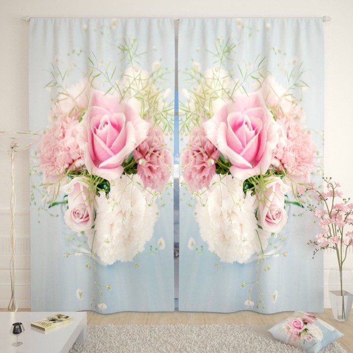 Фотошторы "Нежный букет", размер 150х260 см-2 шт., габардин
