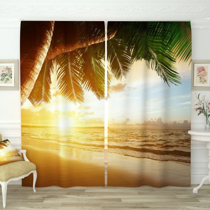 Фотошторы "Океан", размер 150х260 см-2 шт., габардин