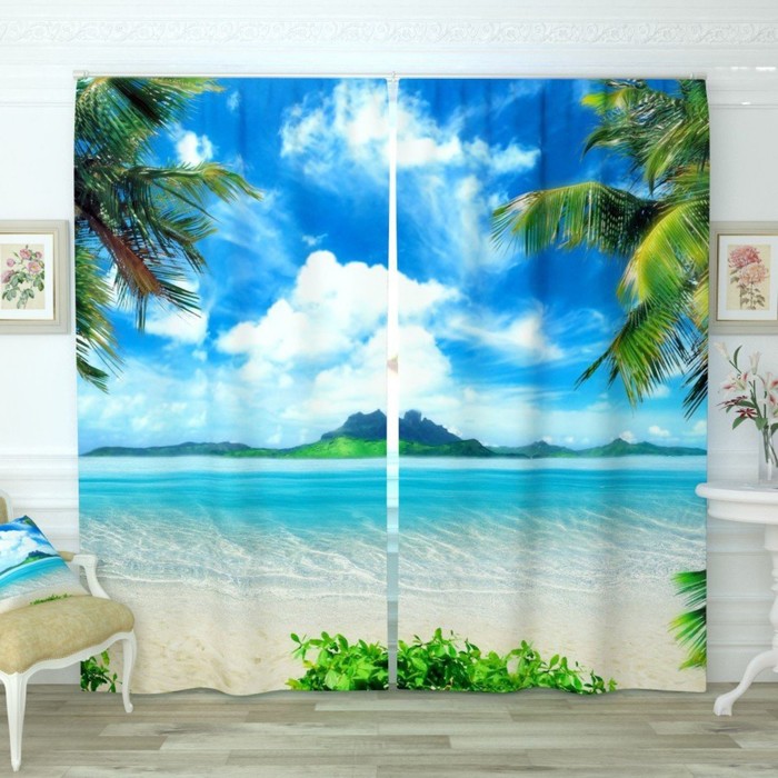 Фотошторы "Остров мечты", размер 150х260 см-2 шт., габардин