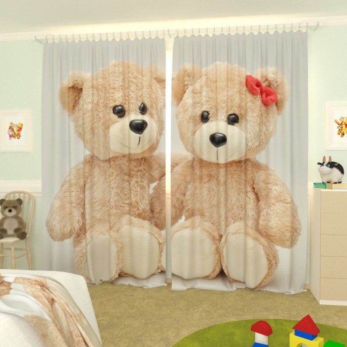 Фотошторы "Плюшевые мишки", размер 150х260 см-2 шт., габардин