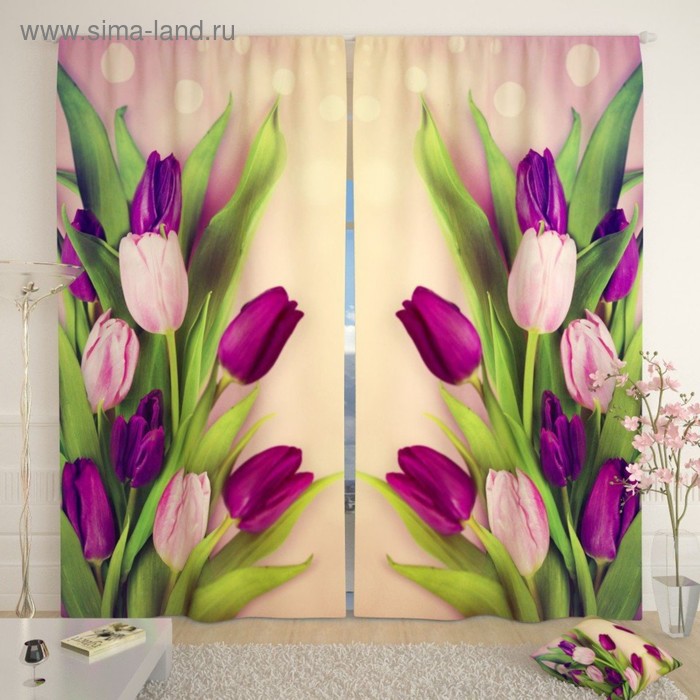 Фотошторы «Праздничные тюльпаны», размер 150х260 см-2 шт., габардин