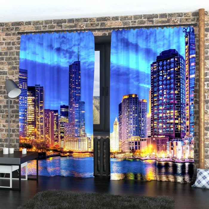 Фотошторы "Рассвет в мегаполисе", размер 150х260 см-2 шт., габардин