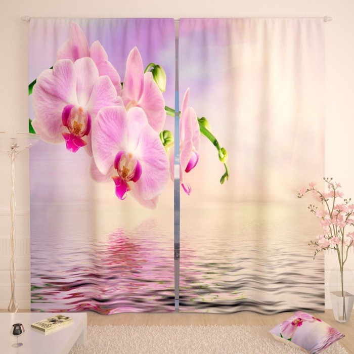 Фотошторы «Розовая орхидея у воды», размер 150х260 см-2 шт., габардин