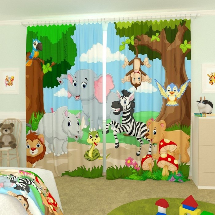 Фотошторы "Счастливые животные", размер 150х260 см-2 шт., габардин