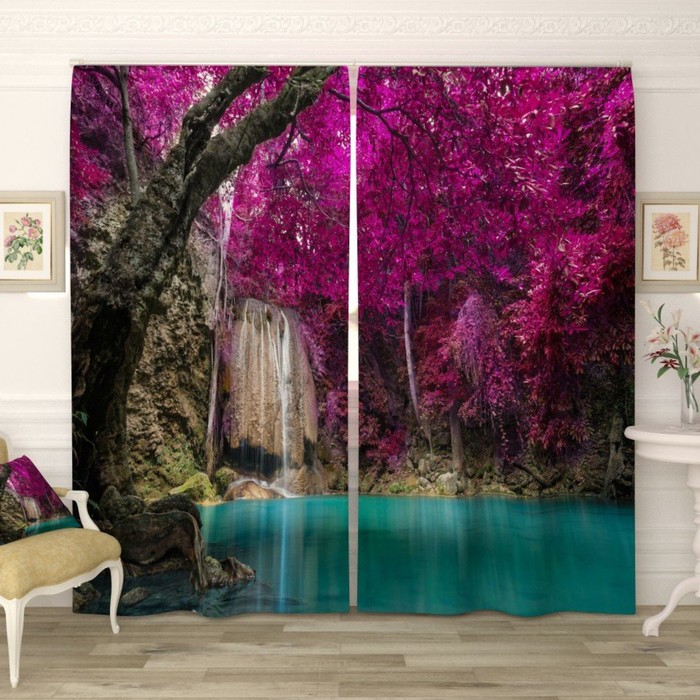 Фотошторы "Тихий сиреневый водопад", размер 150х260 см-2 шт., габардин