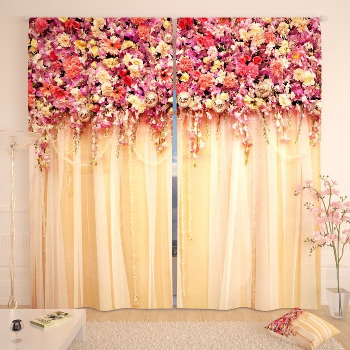 Фотошторы "Цветочный верх", размер 150х260 см-2 шт., габардин