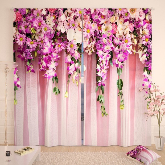 Фотошторы "Цветочный водопад", размер 150х260 см-2 шт., габардин