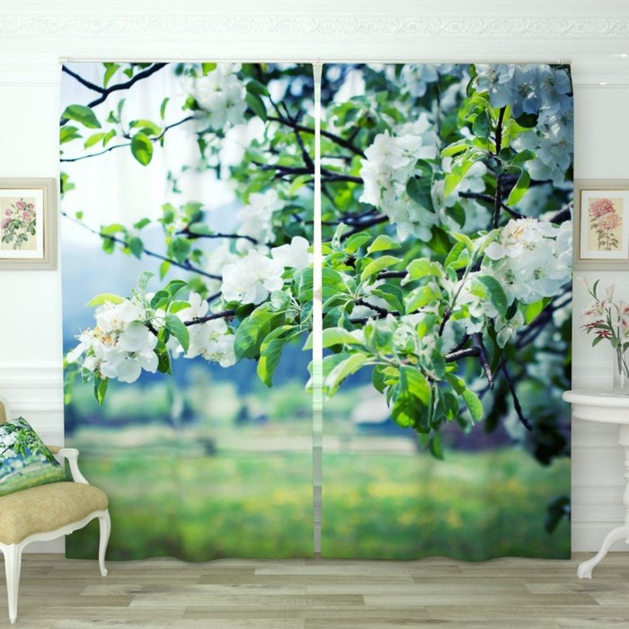 Фотошторы "Цветущая яблоня", размер 150х260 см-2 шт., габардин