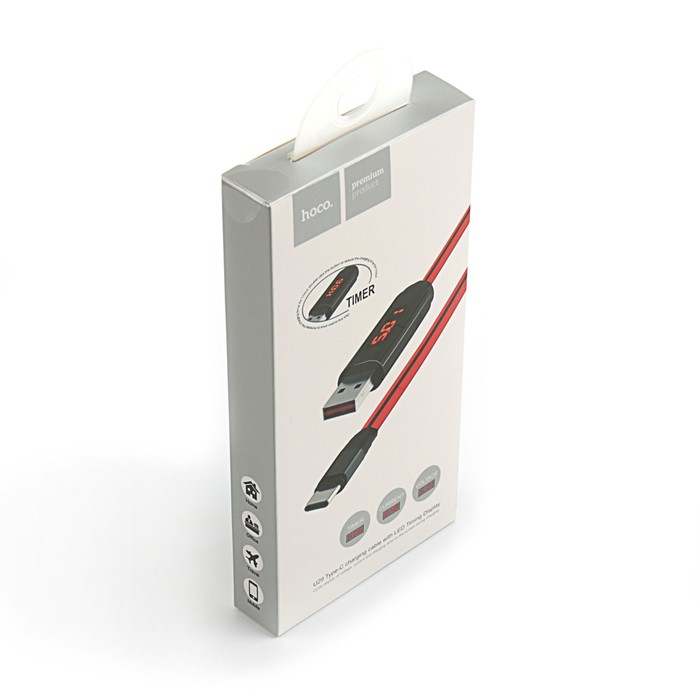 Провод для зарядки Hoco U29 LED Timing Display, USB - Type-C, 1 м, красный