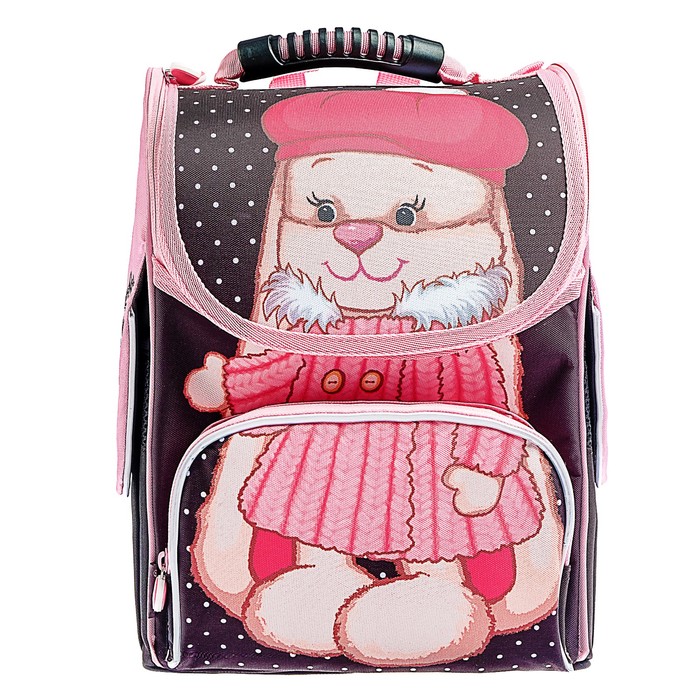 Ранец Стандарт Jack&Lin 33*25*14 дев "Зайка Лин в шубке" розов/черн JL-102017-1