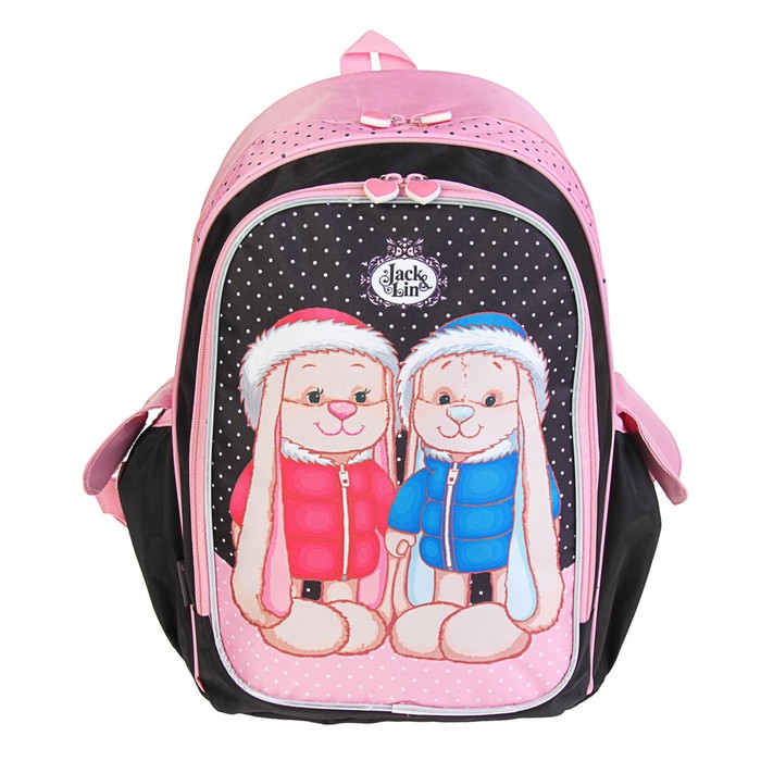 Рюкзак школьный эргоном.спинка Jack&Lin дев 42*29*16 "Заяц Жак и Зайка Лин в зимн одежде"