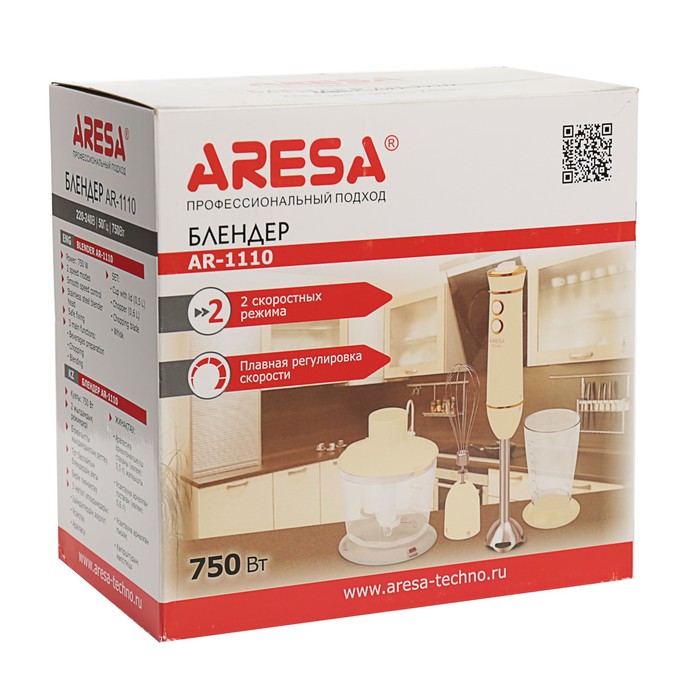 Блендер ARESA AR-1110, погружной, 750 Вт, механический, 2 скорости, белый
