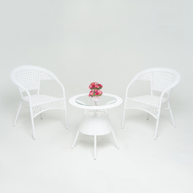 Набор мебели WHITE, 3 предмета: стол, 2 кресла, искусственный ротанг, белый, GG-04-07-04 от Сима-ленд