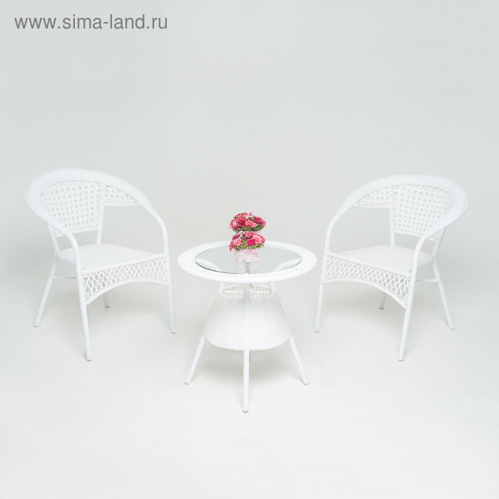 Набор мебели WHITE, 3 предмета: стол, 2 кресла, искусственный ротанг, белый, GG-04-07-04